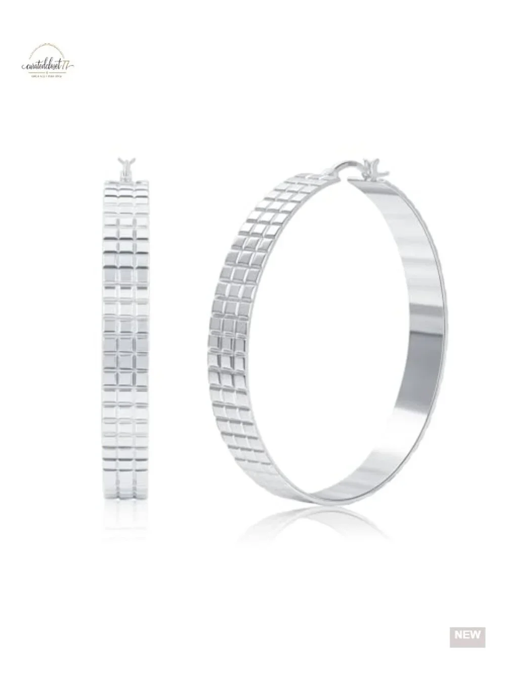 8mm Wide Chunky 14K Gold Plated Ribbed 925 Sterling Silver Post Hoops Earring